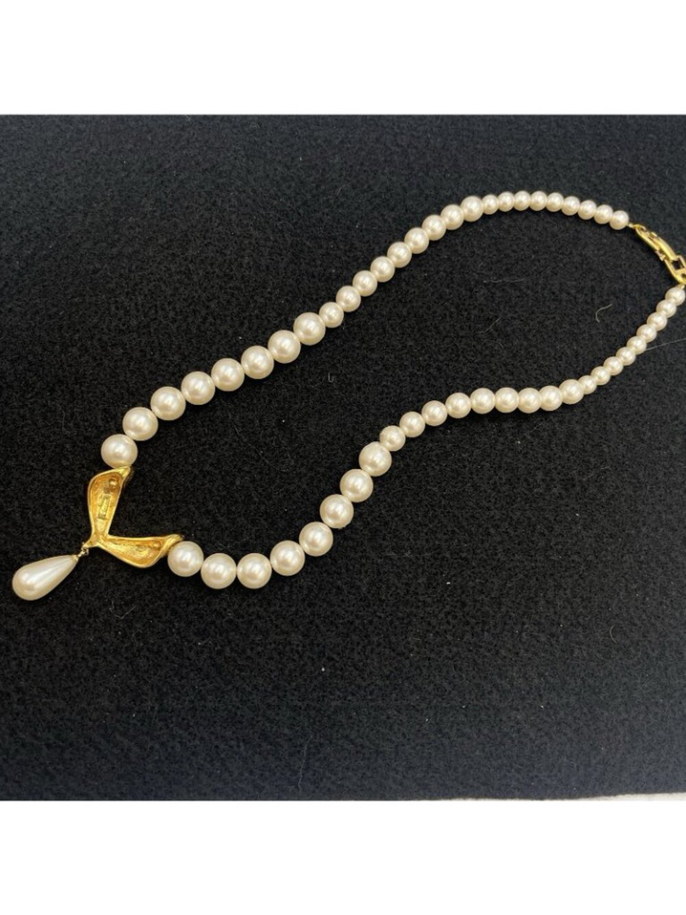 Vintage 80s Napier Necklace Faux Pearl Beaded Gold Tone Patent 4,774,743 - Picture 9 of 16